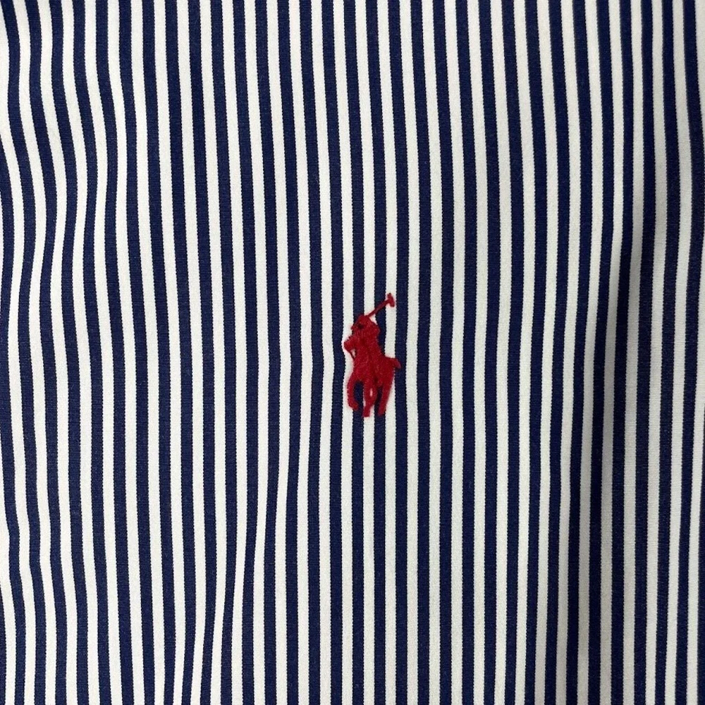 Polo Ralph Lauren Slim Fit Button Down Shirt Mens M Blue Striped Flesh Pony